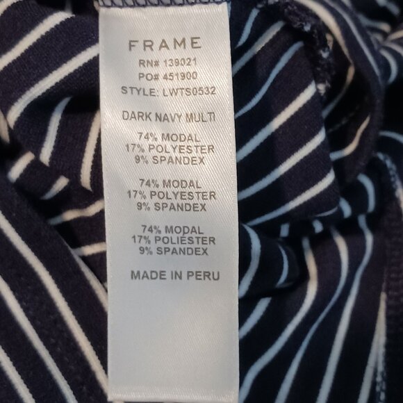 Frame Boatneck Bell Sleeve Striped Top Modal Navy Blue White Women's XS Nautical - Picture 9 of 12
